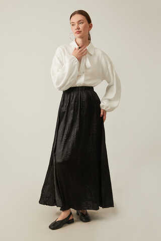 Satin Crushed Skirt Black - 3