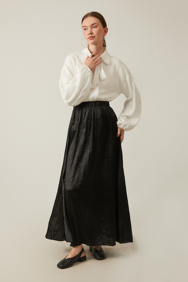Satin Crushed Skirt Black - 3