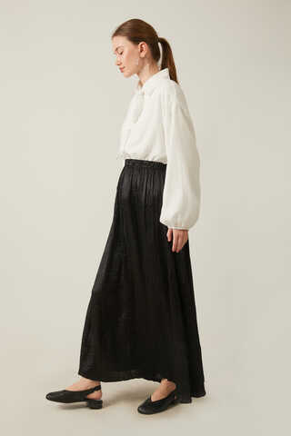 Satin Crushed Skirt Black - 4
