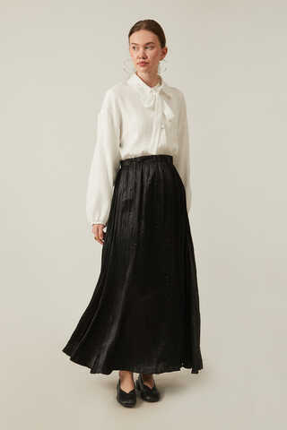 Satin Crushed Skirt Black - 5