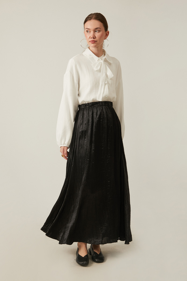 Satin Crushed Skirt Black - 5