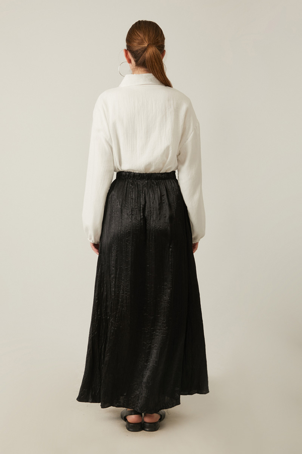 Satin Crushed Skirt Black - 7