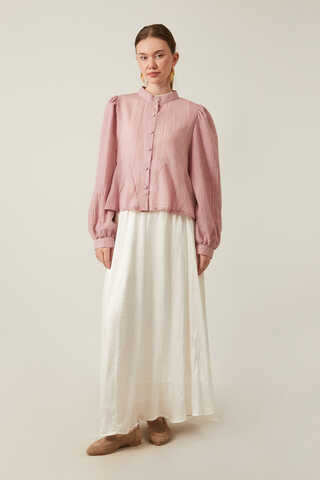 Satin Crushed Skirt White - 3