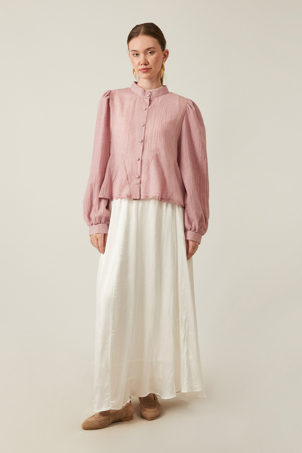 Satin Crushed Skirt White - 3