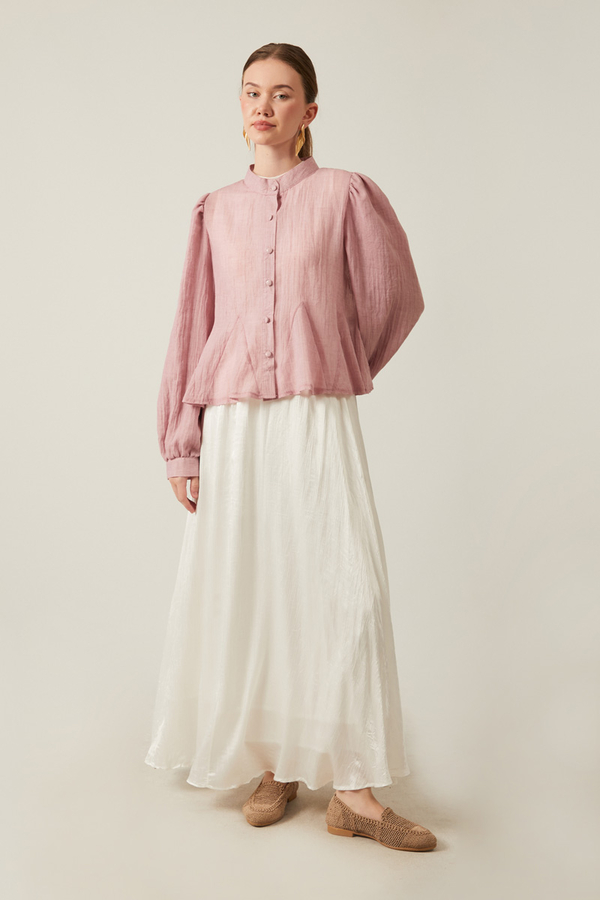 Satin Crushed Skirt White - 4