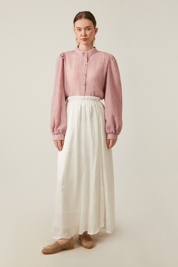 Satin Crushed Skirt White - 6