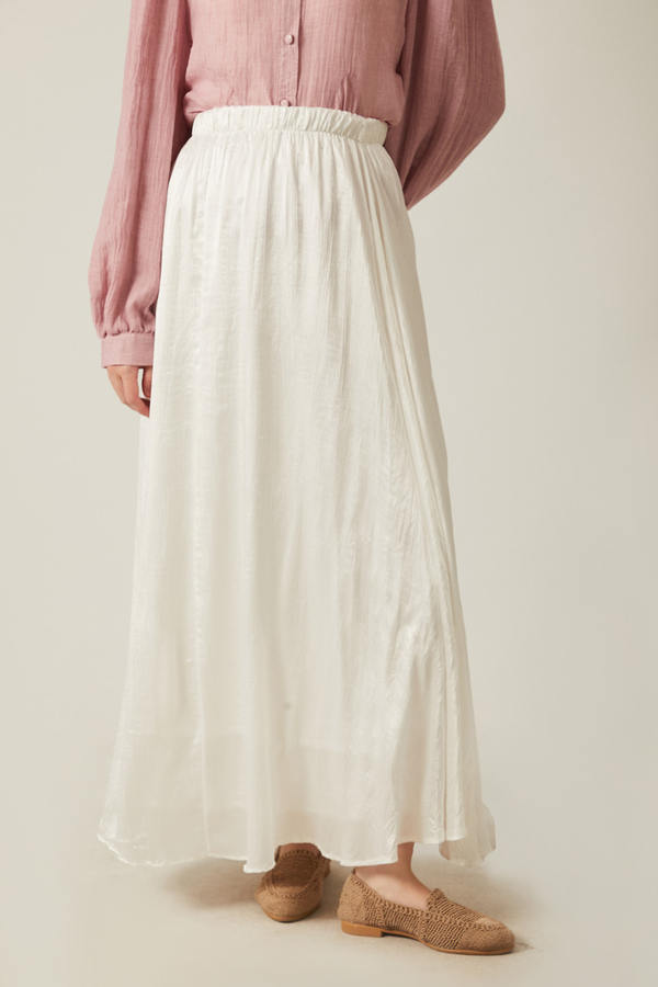 Satin Crushed Skirt White - 2