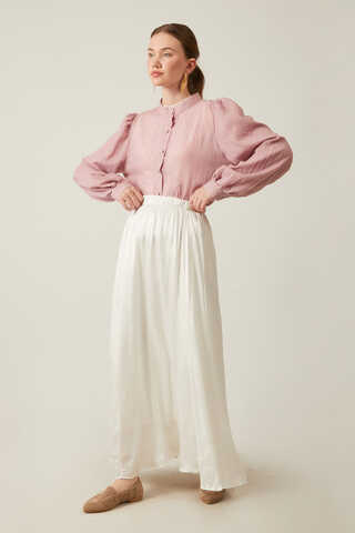 Satin Crushed Skirt White - 7