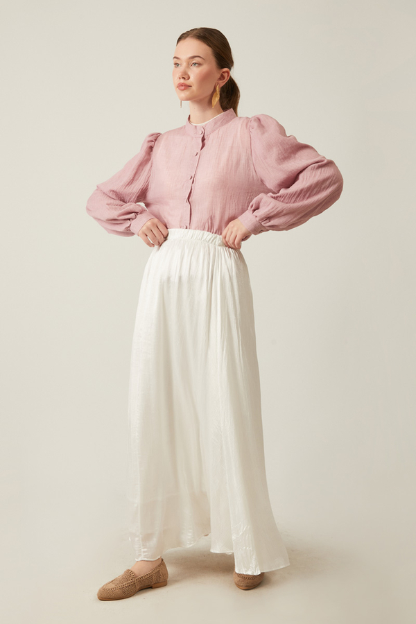 Satin Crushed Skirt White - 7