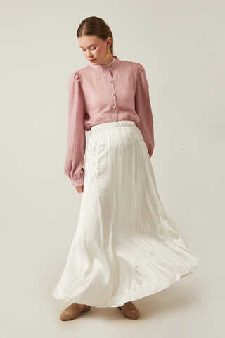 Satin Crushed Skirt White - 1