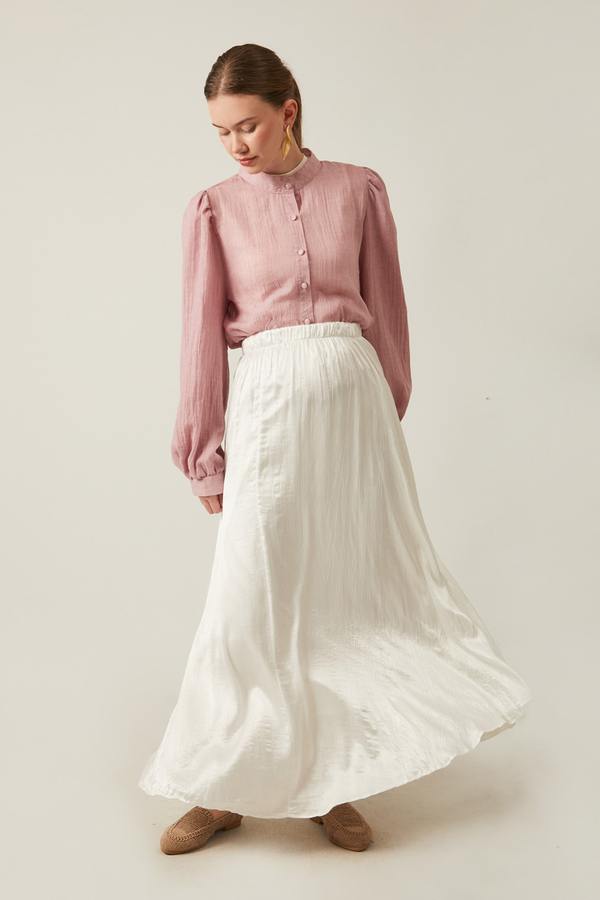 Satin Crushed Skirt White - 1