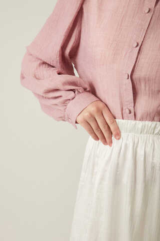 Satin Crushed Skirt White - 5