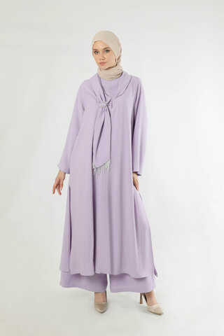 Scarf Abaya Suit Lilac - 1