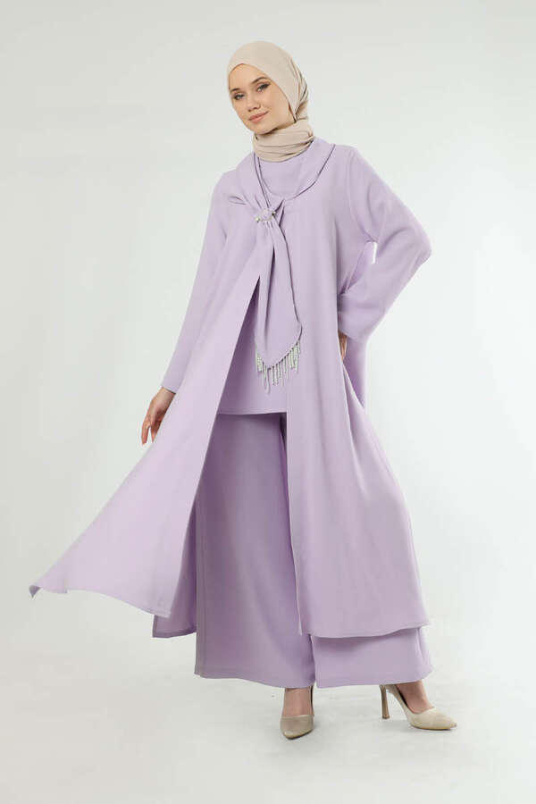 Scarf Abaya Suit Lilac - 3