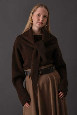 Scarf Detail Knit Sweater Brown - 8