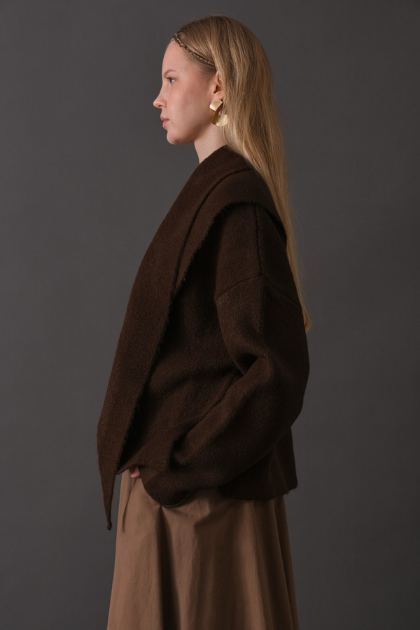 Scarf Detail Knit Sweater Brown - 5