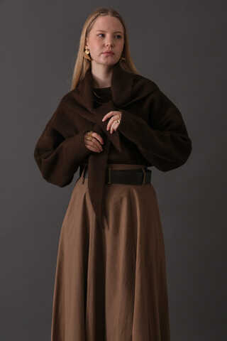 Scarf Detail Knit Sweater Brown - 2