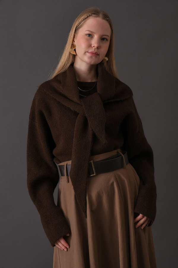 Scarf Detail Knit Sweater Brown - 8