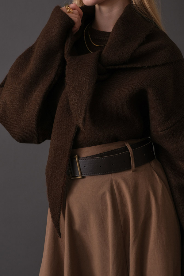 Scarf Detail Knit Sweater Brown - 4