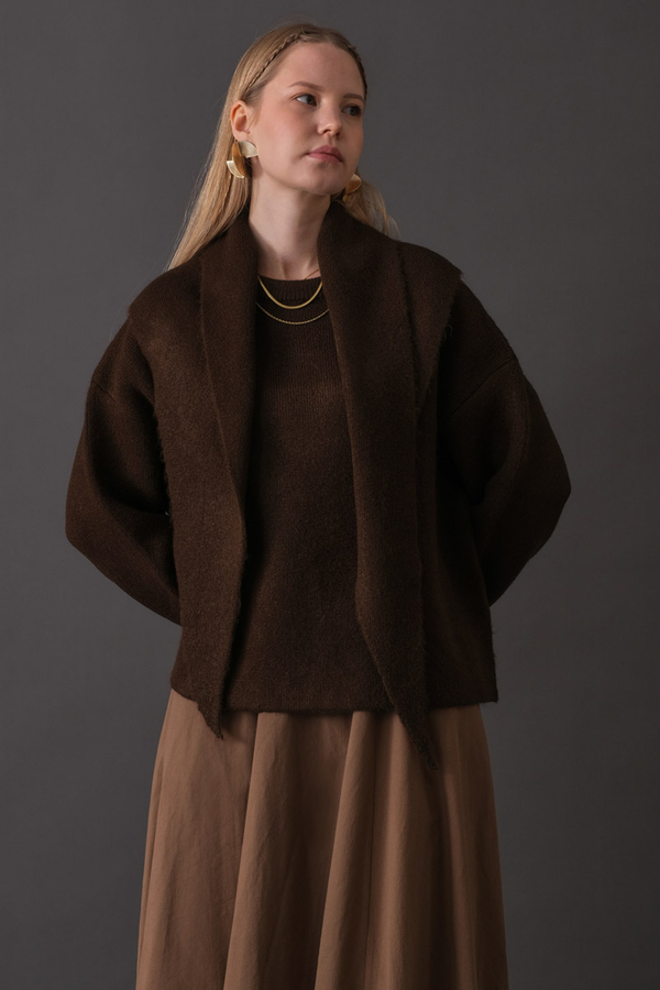 Scarf Detail Knit Sweater Brown - 6