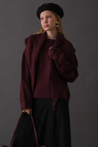 Scarf Detail Knit Sweater Burgundy - 1