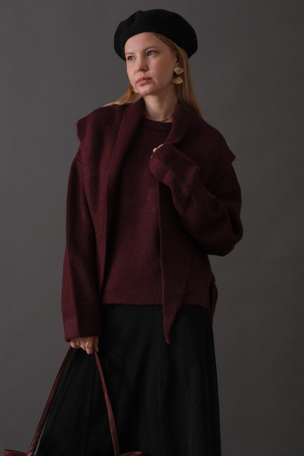 Scarf Detail Knit Sweater Burgundy - 1