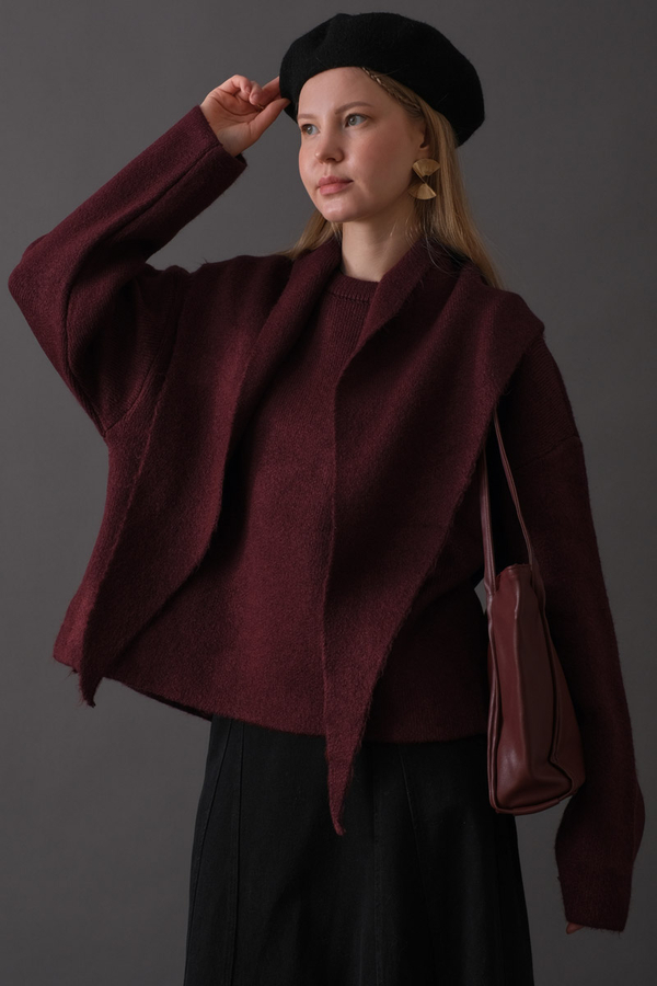 Scarf Detail Knit Sweater Burgundy - 8