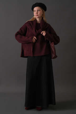 Scarf Detail Knit Sweater Burgundy - 3