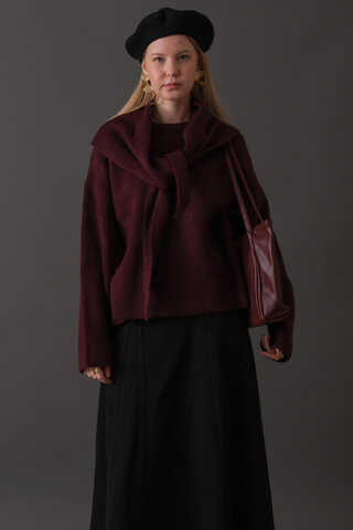 Scarf Detail Knit Sweater Burgundy - 10