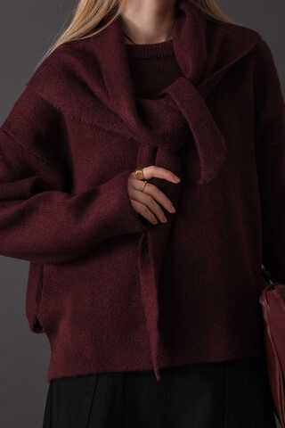 Scarf Detail Knit Sweater Burgundy - 11