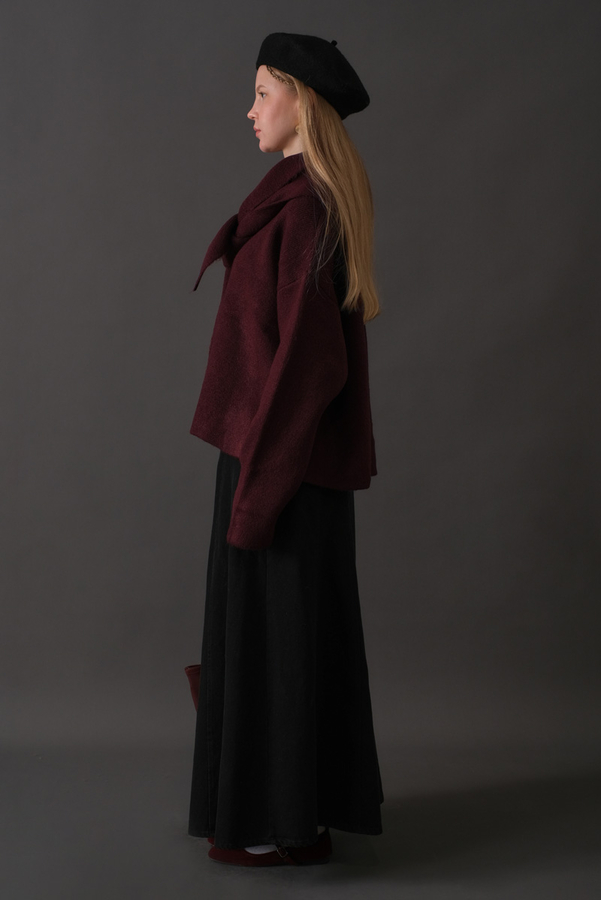 Scarf Detail Knit Sweater Burgundy - 12