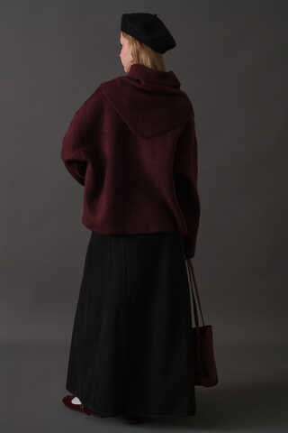 Scarf Detail Knit Sweater Burgundy - 14