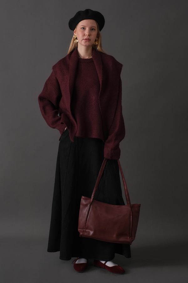 Scarf Detail Knit Sweater Burgundy - 4