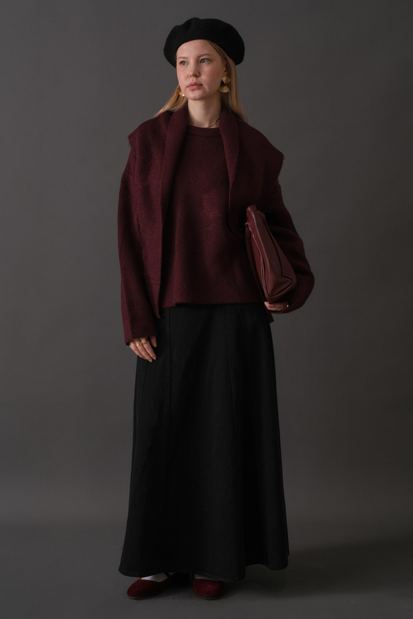 Scarf Detail Knit Sweater Burgundy - 2