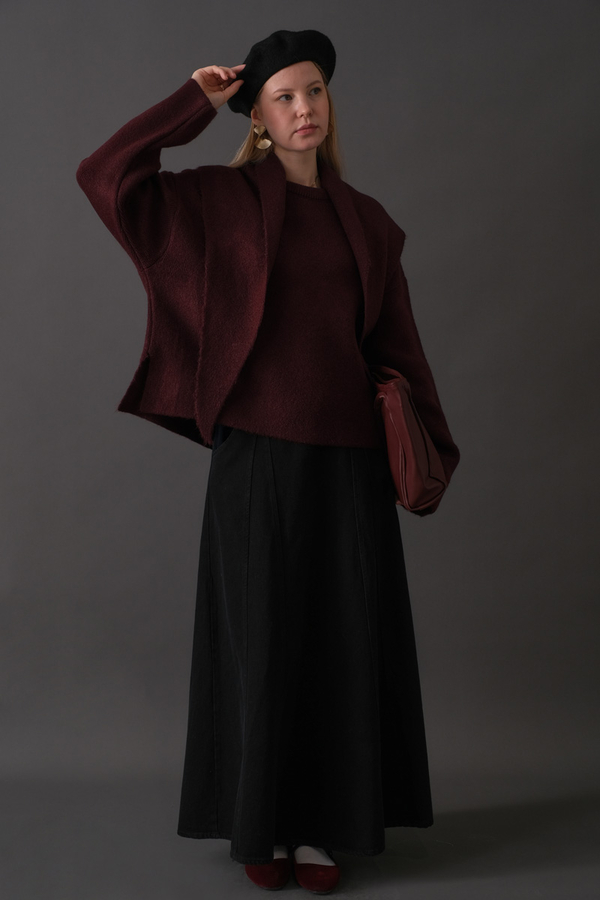 Scarf Detail Knit Sweater Burgundy - 5