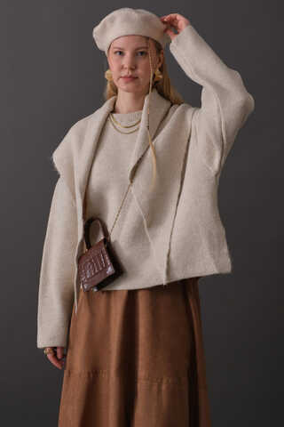 Scarf Detail Knit Sweater Stone - 7