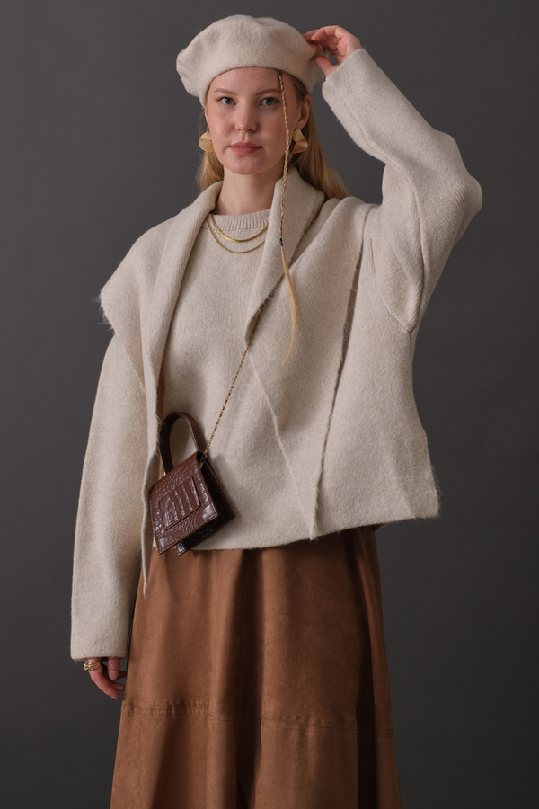 Scarf Detail Knit Sweater Stone - 7