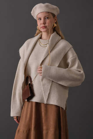 Scarf Detail Knit Sweater Stone - 9