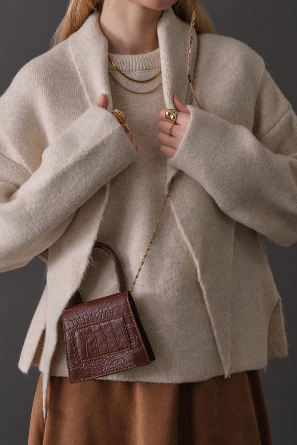 Scarf Detail Knit Sweater Stone - 10