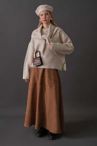 Scarf Detail Knit Sweater Stone - 11