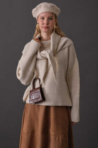 Scarf Detail Knit Sweater Stone - 1