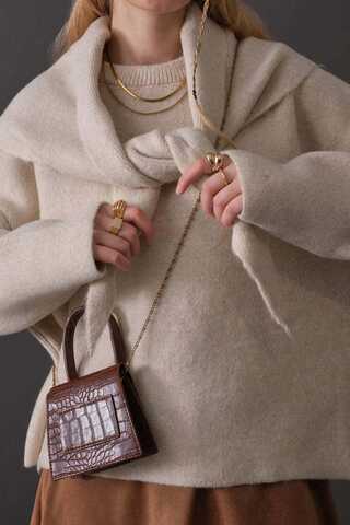 Scarf Detail Knit Sweater Stone - 8