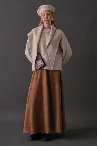 Scarf Detail Knit Sweater Stone - 4