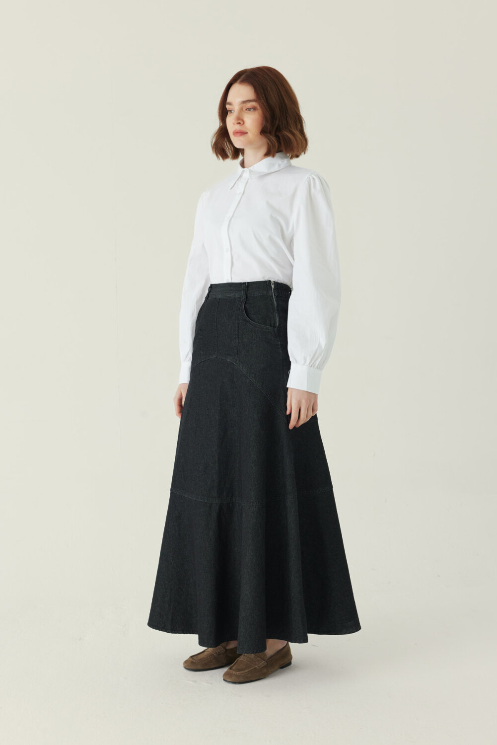 Seam Detail Denim Skirt Black - 4