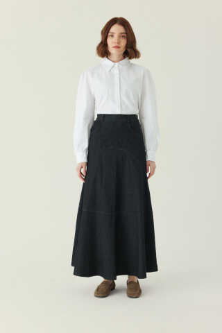 Seam Detail Denim Skirt Black - 3