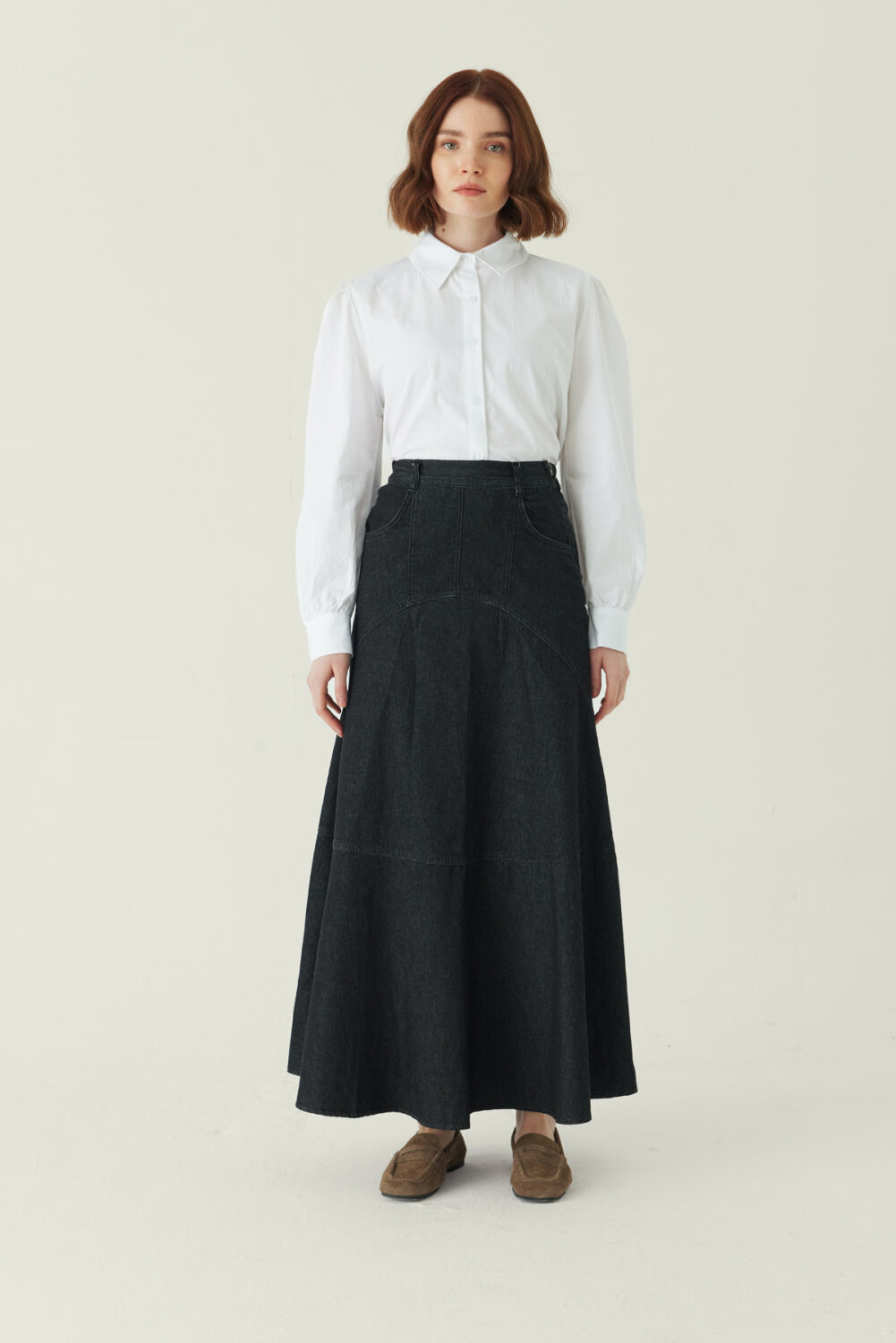Seam Detail Denim Skirt Black - 3