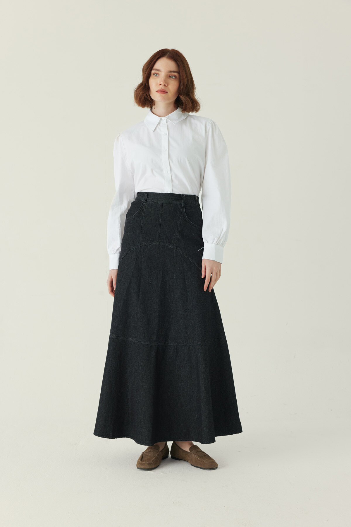 Seam Detail Denim Skirt Black
