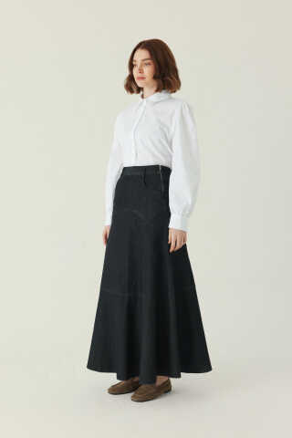 Seam Detail Denim Skirt Black - 4