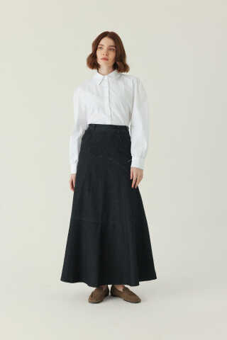 Seam Detail Denim Skirt Black - 1