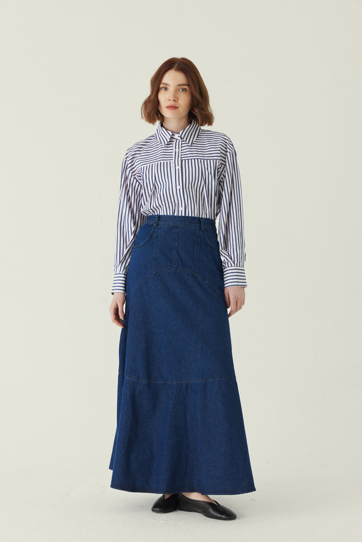 Seam Detail Denim Skirt Blue